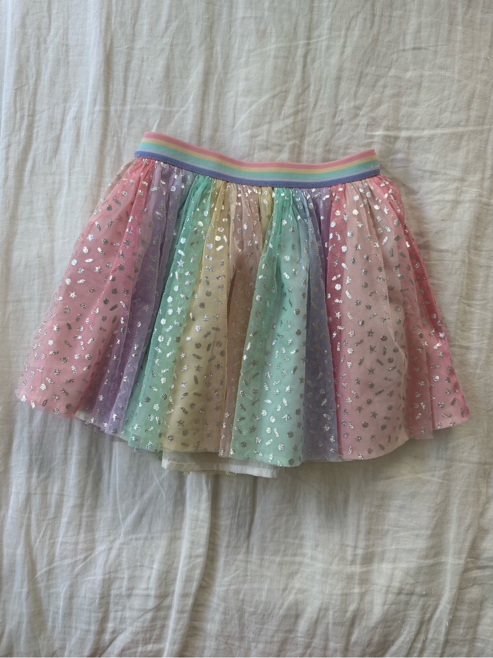 Old Navy Rainbow Pastel Tulle Skirt with Silver Stars